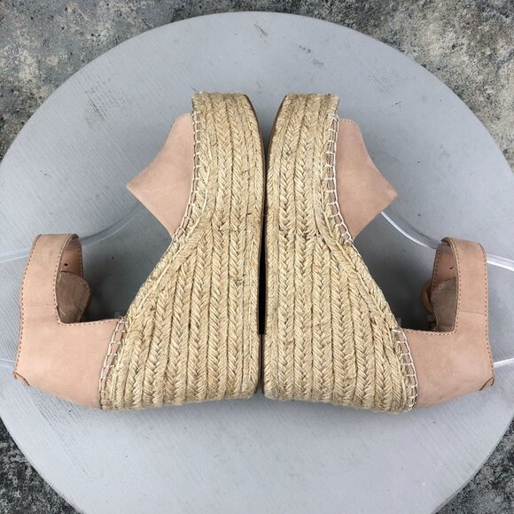 Marc Fisher Women's Size 6M Lalida Pink Cream Leather Peep Toe Espadrille Wedges - Picture 9 of 14